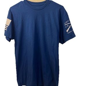 Grunt Style Blue Short Sleeve Tee with Flag Detail